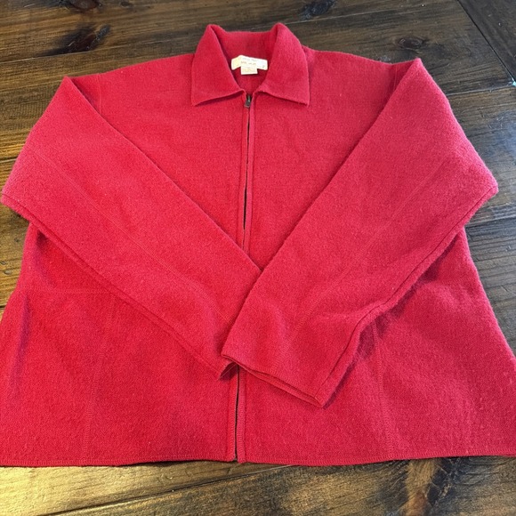 Tally Ho Sweaters - Vintage Tally-Ho 100% Wool Red Full Zip Jacket Sweater Women's XL Collared